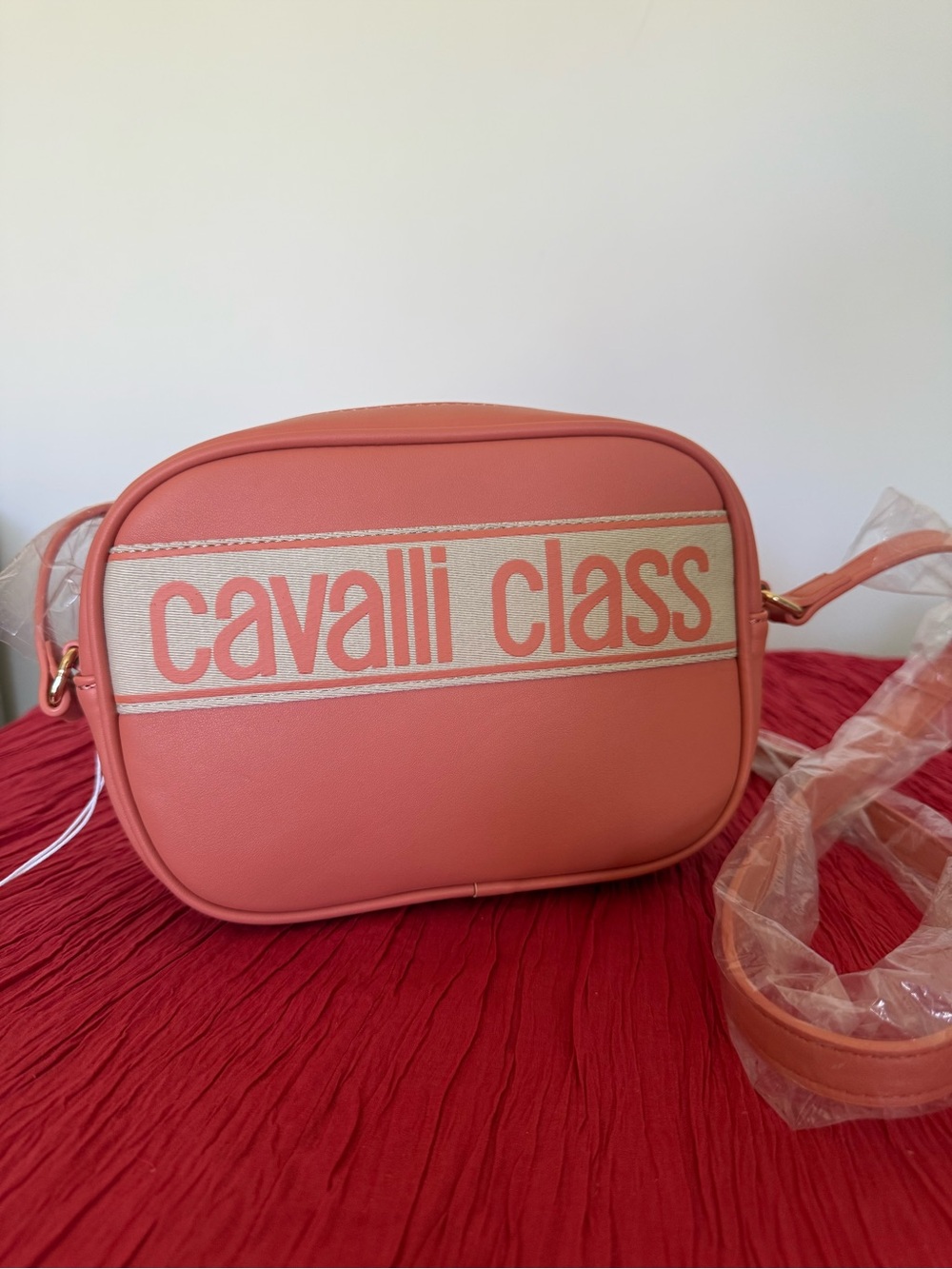 Cavalli Class Coral-Peach Logo Crossbody Bag